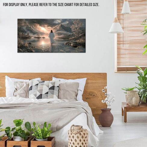 UZMKM Jesus Walking on Water Wall Art, Framed Christian Painting, Spiritual Religious Canvas Prints for Living Room, Bedroom, Prayer Room Decoration, Wrapped Canvas Picture Poster Artwork 24×48 Inch in Saudi Arabia