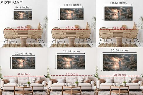 UZMKM Jesus Walking on Water Wall Art, Framed Christian Painting, Spiritual Religious Canvas Prints for Living Room, Bedroom, Prayer Room Decoration, Wrapped Canvas Picture Poster Artwork 24×48 Inch in Saudi Arabia