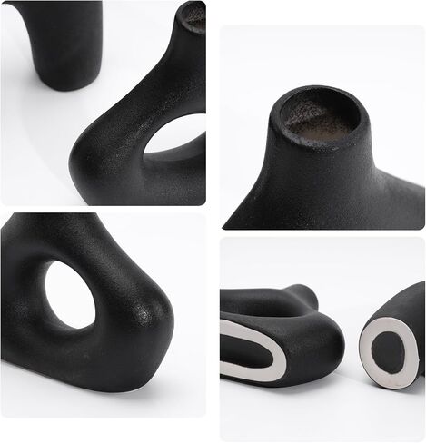 GarDream Modern Black Ceramic Vase Set of 2, Durable Donut Vases for Pampas Grass, Minimalist Industrial Boho Decorative Vases for Home Decor, Living Room, Farmhouse, Dining Table, Countertops, Shelf in Saudi Arabia