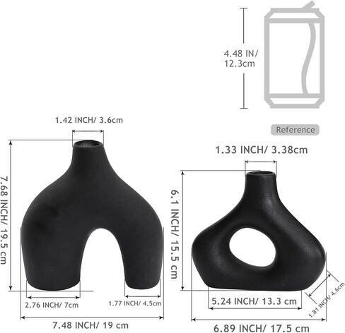 GarDream Modern Black Ceramic Vase Set of 2, Durable Donut Vases for Pampas Grass, Minimalist Industrial Boho Decorative Vases for Home Decor, Living Room, Farmhouse, Dining Table, Countertops, Shelf in Saudi Arabia