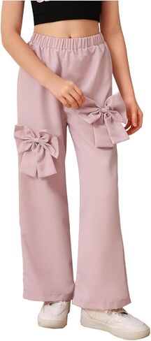 Girl's Y2k Bowknot Track Pants Elastic Waist Baggy Straight Wide Leg Baggy Trousers Sports Wear in Kuwait