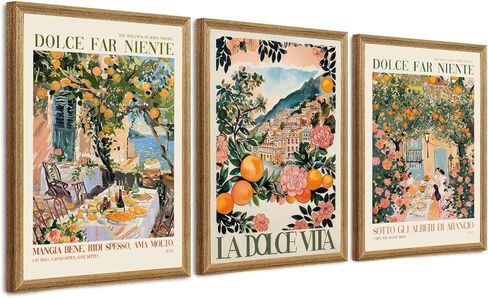 SYWENNOI 3 Pieces Wood Framed Italy Scenes Canvas Wall Art, Tuscan Wall Decor for Living Spaces, Vintage City Landscape Art Poster Prints for Bedroom Kitchen Dining Room Ready to Hang 12x16 inches in Saudi Arabia