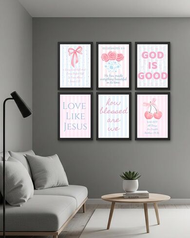 Coquette Pink & Blue Bow Wall Art Decor Posters - Blue & Pink Bow Christian Room Bedroom Bathroom Dorm Wall Art - Christian Inspirational Bible Verses - For College Teen Girls & Boys Gifts- Set Of 6 Pieces 8 x 10 Inch (UNFRAMED) in Saudi Arabia