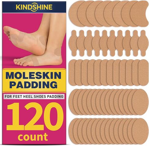 شرائط KINDSHINE 120P من Moleskin مع وسادات لاصقة لمنع ظهور البثور وملصقات شريطية من جلد الشامة لبطانة أحذية الكعب القدم، بيج in Kuwait