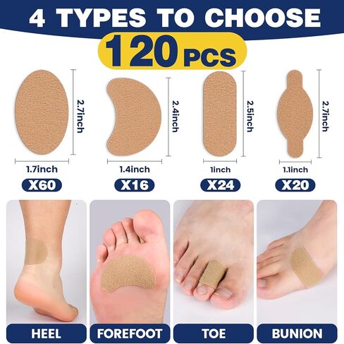 شرائط KINDSHINE 120P من Moleskin مع وسادات لاصقة لمنع ظهور البثور وملصقات شريطية من جلد الشامة لبطانة أحذية الكعب القدم، بيج in Kuwait