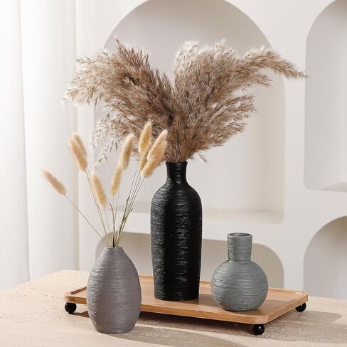 Ceramic Vases Set of 3 Home Decor Vases Modern Rustic Farmhouse Pottery Decorative Flower Vase for Pampas Grass Dried Fresh Flowers, Living Room, Table Centerpiece, Shelf, Mantel (Multicolor Black) in Saudi Arabia