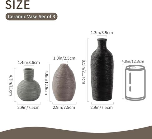 Ceramic Vases Set of 3 Home Decor Vases Modern Rustic Farmhouse Pottery Decorative Flower Vase for Pampas Grass Dried Fresh Flowers, Living Room, Table Centerpiece, Shelf, Mantel (Multicolor Black) in Saudi Arabia