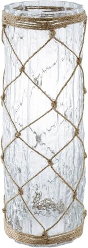 MyGift Rustic Clear Glass Vase with Hand-Woven Hemp Rope Wrap – Decorative Tabletop Flower Vase for Farmhouse, Boho, or Coastal Home Decor in Saudi Arabia