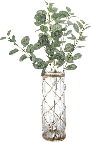 MyGift Rustic Clear Glass Vase with Hand-Woven Hemp Rope Wrap – Decorative Tabletop Flower Vase for Farmhouse, Boho, or Coastal Home Decor in Saudi Arabia