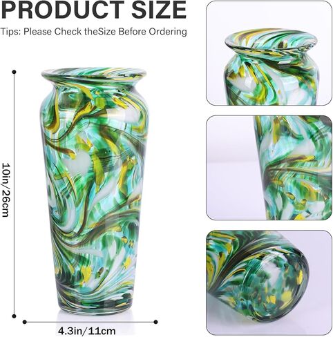 PlivBloom Green Hand Blown Glass Vase – Tall Speckled Decorative Centerpiece in Murano Style for Dining Table, Coffee Table, Mantel, Entryway, or Bookshelf in Coastal or Modern Decor (Green) in Saudi Arabia
