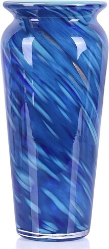 PlivBloom Green Hand Blown Glass Vase – Tall Speckled Decorative Centerpiece in Murano Style for Dining Table, Coffee Table, Mantel, Entryway, or Bookshelf in Coastal or Modern Decor (Green) in Saudi Arabia