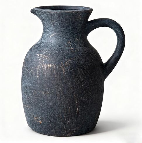 Magclay Ceramic Rustic Vase with Handle, Decorative Jug Pitcher, Terracotta Stone Vase for Decor Living Room, Vintage Home Decor, Black in Saudi Arabia