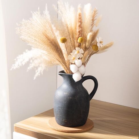 Magclay Ceramic Rustic Vase with Handle, Decorative Jug Pitcher, Terracotta Stone Vase for Decor Living Room, Vintage Home Decor, Black in Saudi Arabia