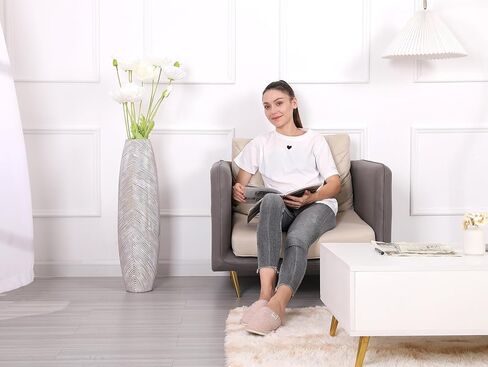 Leewadee Decorative Tall Floor Vase for Living Room Decor, 34 inches, White Wash, Resin in Saudi Arabia