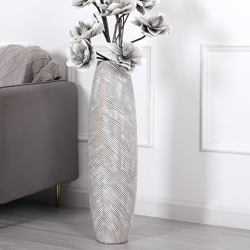 Leewadee Decorative Tall Floor Vase for Living Room Decor, 34 inches, White Wash, Resin in Saudi Arabia