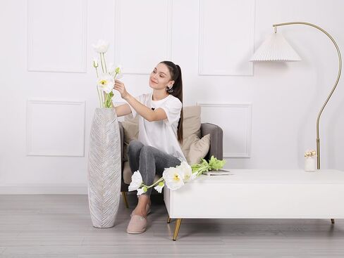 Leewadee Decorative Tall Floor Vase for Living Room Decor, 34 inches, White Wash, Resin in Saudi Arabia