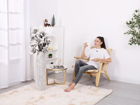 Leewadee Decorative Tall Floor Vase for Living Room Decor, 34 inches, White Wash, Resin in Saudi Arabia