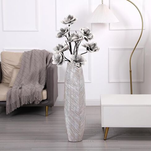 Leewadee Decorative Tall Floor Vase for Living Room Decor, 34 inches, White Wash, Resin in Saudi Arabia