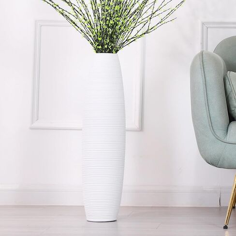 Leewadee Decorative Tall Floor Vase for Living Room Decor, 34 inches, White Wash, Resin in Saudi Arabia