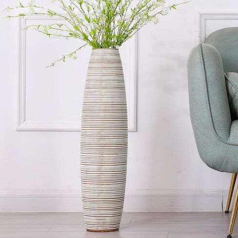 Leewadee Decorative Tall Floor Vase for Living Room Decor, 34 inches, White Wash, Resin in Saudi Arabia
