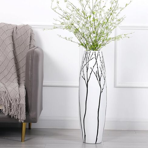 Leewadee Decorative Tall Floor Vase for Living Room Decor, 34 inches, White Wash, Resin in Saudi Arabia