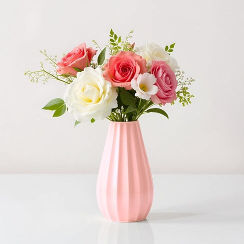 Pink Classic Elegant Flower Vase - 7.9 Inch Premium Ceramic Vase for Roses, Lilies, Daisies, Ideal Home and Office Decor, Romantic Wedding, Thanksgiving, New Year, Valentine's Day Gift Idea for Women in Saudi Arabia