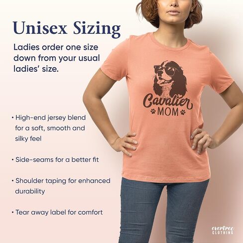 EVERTREE CLOTHING Cavalier Mom، قميص نسائي للجنسين، Cavalier King Charles Spaniel، مالك Cavalier، هدية مضحكة للأم الكلبة in Kuwait