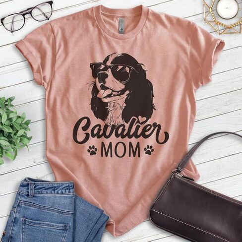 EVERTREE CLOTHING Cavalier Mom، قميص نسائي للجنسين، Cavalier King Charles Spaniel، مالك Cavalier، هدية مضحكة للأم الكلبة in Kuwait
