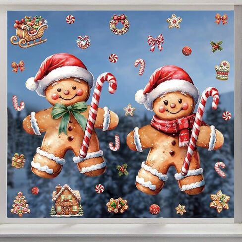 Winter Funny Cats Window Decal Cling Xmas New Year Snowflakes with Christmas Hat Cat Patterns Window Sticker Double Sided Glass Decals Decorations for Home Office Party in Saudi Arabia