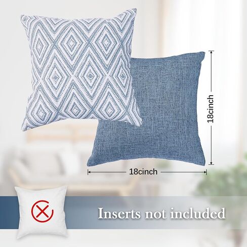 HPUK Decorative Throw Pillow Covers Set of 4 Square Couch Pillows Linen Cushion Cover for Couch Sofa Living Room, 18"x18" inches, Blue in Saudi Arabia