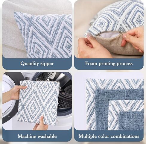 HPUK Decorative Throw Pillow Covers Set of 4 Square Couch Pillows Linen Cushion Cover for Couch Sofa Living Room, 18"x18" inches, Blue in Saudi Arabia