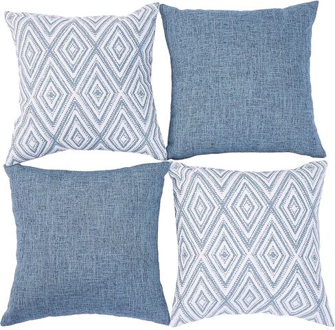 HPUK Decorative Throw Pillow Covers Set of 4 Square Couch Pillows Linen Cushion Cover for Couch Sofa Living Room, 18"x18" inches, Blue in Saudi Arabia