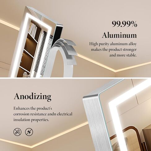 مرآة مكياج ENJNST بأضواء تدور 360 درجة، مرآة مكياج LED مع تكبير 5X، مرآة مكياج مضيئة بارتفاع قابل للتعديل وزاوية وإضاءة، تحكم ذكي باللمس رمادي داكن in Kuwait