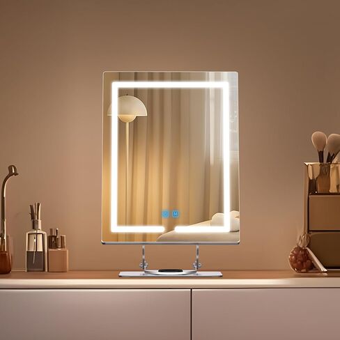 مرآة مكياج ENJNST بأضواء تدور 360 درجة، مرآة مكياج LED مع تكبير 5X، مرآة مكياج مضيئة بارتفاع قابل للتعديل وزاوية وإضاءة، تحكم ذكي باللمس رمادي داكن in Kuwait