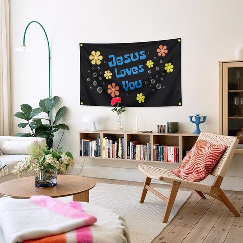 Jesus Loves You Tapestry 3x5 Ft Funny Inspirational Banner - Religious Church Decoration - Bedroom - Outdoor/Indoor Faith Murals and Courtyard Signs (black) in Saudi Arabia