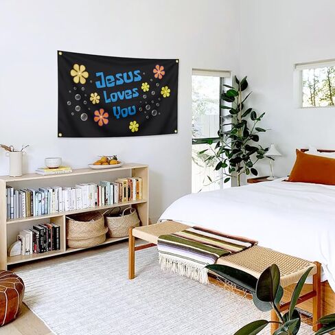 Jesus Loves You Tapestry 3x5 Ft Funny Inspirational Banner - Religious Church Decoration - Bedroom - Outdoor/Indoor Faith Murals and Courtyard Signs (black) in Saudi Arabia