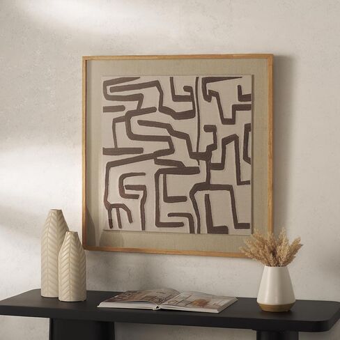 SAFAVIEH Home Collection Tari مؤطرة لوحة فنية جدارية من القماش - 30 بوصة مربعة، عاجي وبني شوكولاتة، تصميم حديث في منتصف القرن لغرفة المعيشة أو غرفة النوم in Saudi Arabia