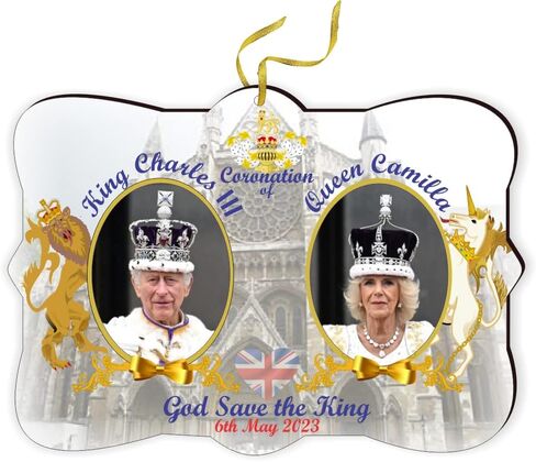 in Commemoration of Coronation of King Charles III & Queen Camilla- Fancy Masonite Flat Ornament, British King Charles III Coronation Souvenie - Car Interior Home Hanging in Saudi Arabia