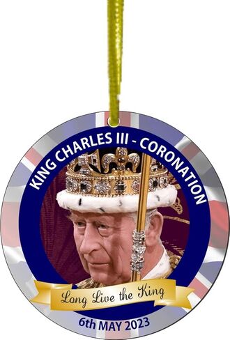 in Commemoration of Coronation of King Charles III & Queen Camilla- Fancy Masonite Flat Ornament, British King Charles III Coronation Souvenie - Car Interior Home Hanging in Saudi Arabia