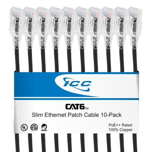 ICC CAT6 Slim Ethernet Patch Cord مع تخفيف صريح من سلالة التمهيد ، RJ45 ، تقطعت بهم السبل ، 550 MHz ، UTP ، سلك النحاس العاري النقي ، 28 AWG ، كابل شبكة LAN ، الأزرق ، 7 أقدام ، 25 عبوة in Kuwait