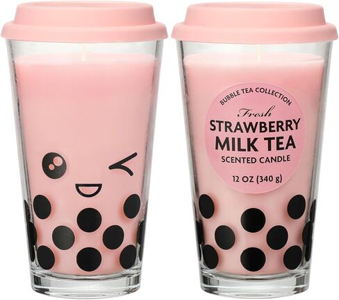 شمعة شاي بوبا، شمعة معطرة بزبدة الفانيليا والسكر، هدايا لمحبي بوبا، شموع فقاعية، هدايا طعام مضحكة لعيد الحب وعيد الميلاد للنساء ومحبي الشاي بالحليب، 12oz in Kuwait