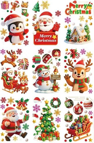 9 Pink Christmas Decorations Window Stickers Penguin Double-Sided Stickers Display Window Wall Door Decorations Reusable DIY Static Stickers in Saudi Arabia