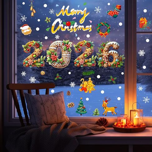 Christmas Birds Window Clings Winter Snowflake Tree Branch Window Stickers Xmas Robin Birds Windows Decals Christmas Theme Window Decorations for Holiday Party Home School Indoor DIY Supplies in Kuwait