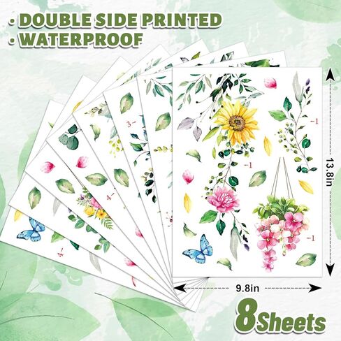 Whaline 8 Sheets Spring Hanging Floral Window Cling Stickers Eucalyptus Flower Vine Windows Decals Watercolor Reusable Window Decoration for Party Home Classroom in Saudi Arabia