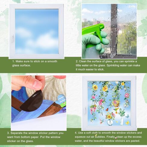 Whaline 8 Sheets Spring Hanging Floral Window Cling Stickers Eucalyptus Flower Vine Windows Decals Watercolor Reusable Window Decoration for Party Home Classroom in Saudi Arabia