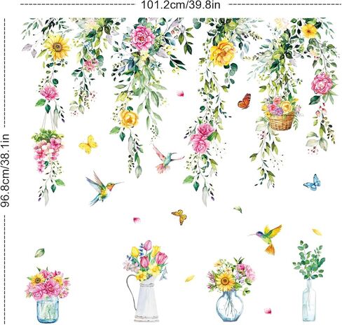 Whaline 8 Sheets Spring Hanging Floral Window Cling Stickers Eucalyptus Flower Vine Windows Decals Watercolor Reusable Window Decoration for Party Home Classroom in Saudi Arabia