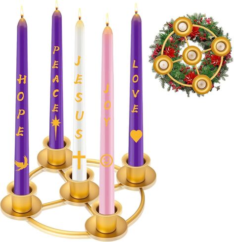 Advent Wreath Candle Holder, Christmas Candle Holder Advent Rings Candle Holder for Tapered Advent Candles, Advent Decorations for Christmas Advent Festival Home Party Church, Gold(No Candles) in Saudi Arabia