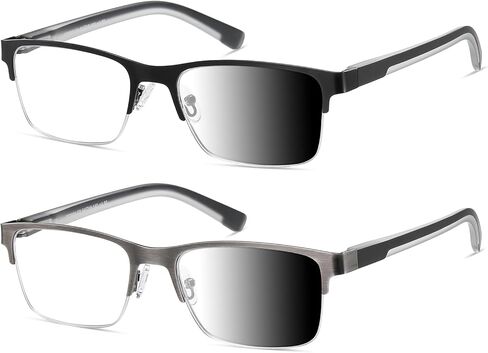 PUBOWT نظارات للقراءة الرجال عدسة فوتوكروميك الضوء الأزرق القراء واسعة معدنية نصف إطار نمط الشمس ملون نظارات PT2002 in Kuwait