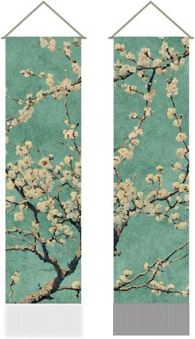 AHANDMAKER Pack of 2 Apricot Blossom Tapestries, Blossoming Almond Floral Vertical Long Aesthetic Tapestry, Doorway Curtain Tassel Wall Hanging for Bedroom Living Room, 13 x 51 Inch in Saudi Arabia