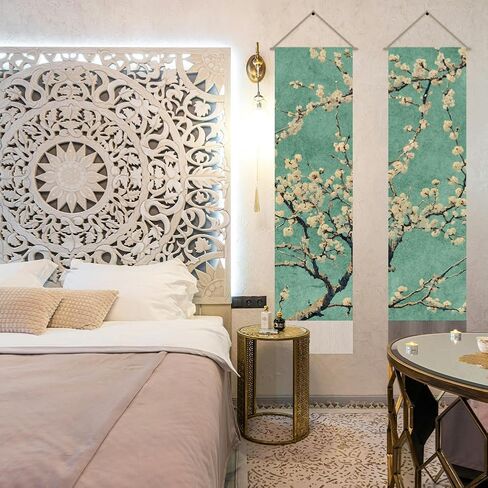 AHANDMAKER Pack of 2 Apricot Blossom Tapestries, Blossoming Almond Floral Vertical Long Aesthetic Tapestry, Doorway Curtain Tassel Wall Hanging for Bedroom Living Room, 13 x 51 Inch in Saudi Arabia